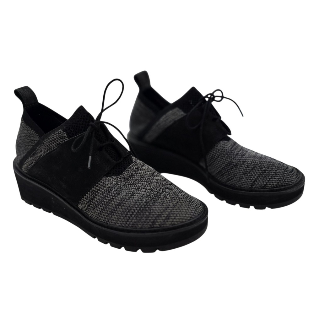 Eileen Fisher Knit Lace Up Platform Sneakers Womens 9.5 Black Grey Comfort Shoe